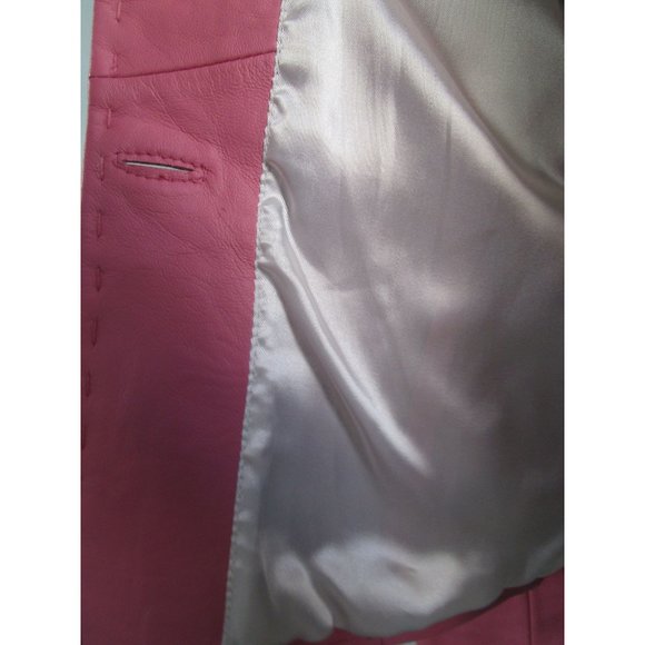 Pink Leather Two Button Lapel Flower Accent Jacket Bl;azer Wilson Ladies Large E - Picture 14 of 16